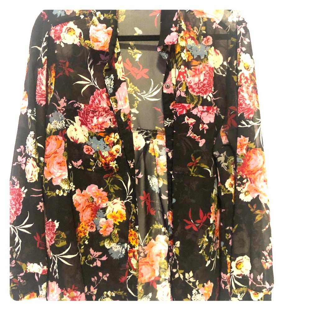 Sheer Floral button down blouse